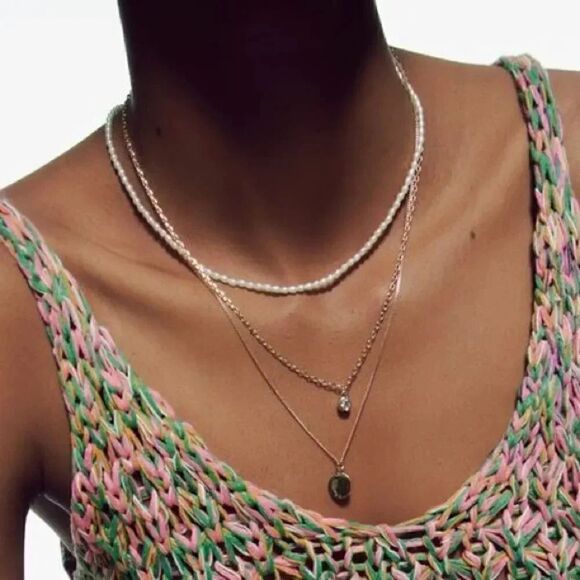 ZARA THREE PACK OF RHINESTONE MEDALLION AND PEARL NECKLACES - Picture 2 of 4